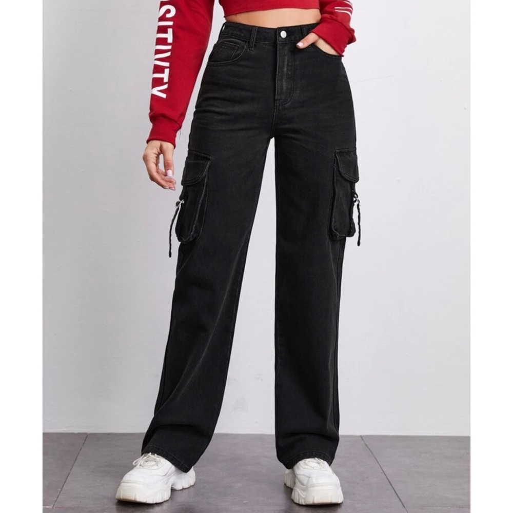 High-Rise Flap Pocket Patched Jeans